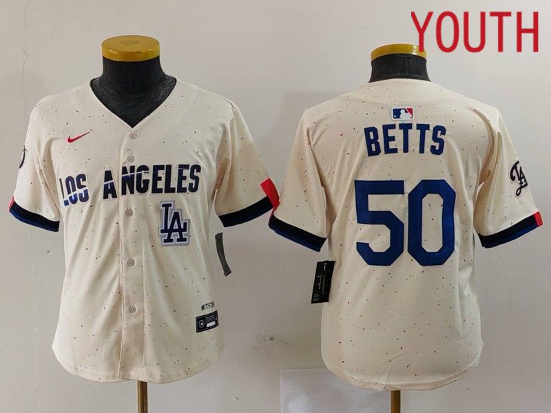 Youth Los Angeles Dodgers #50 Betts Cream Fashion Nike Game MLB Jersey style 7034->youth mlb jersey->Youth Jersey